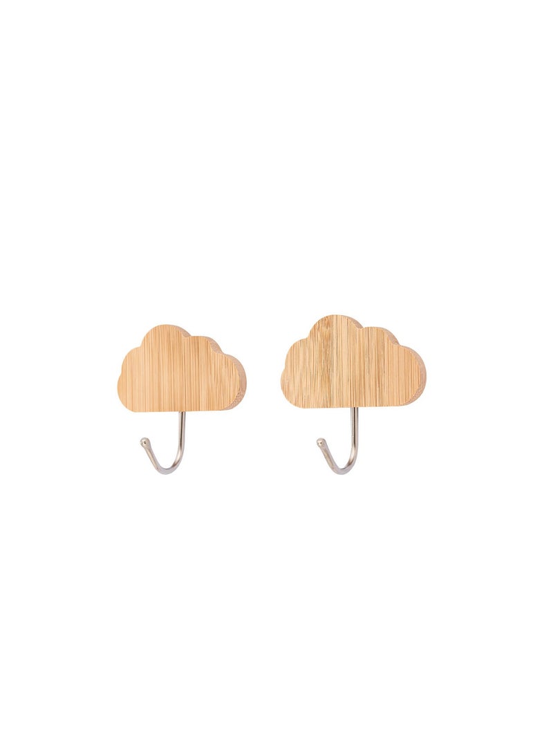 Royalford Royalford Cloud-Shaped Bamboo Sticky Hook- RF12493/ Pack of 2, Hooks for Clothes Brown  - Image 1