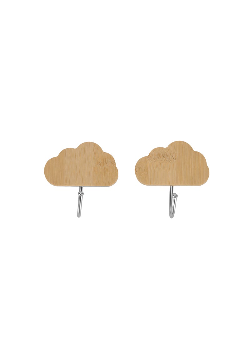 Royalford Royalford Cloud-Shaped Bamboo Sticky Hook- RF12493/ Pack of 2, Hooks for Clothes Brown  - Image 2