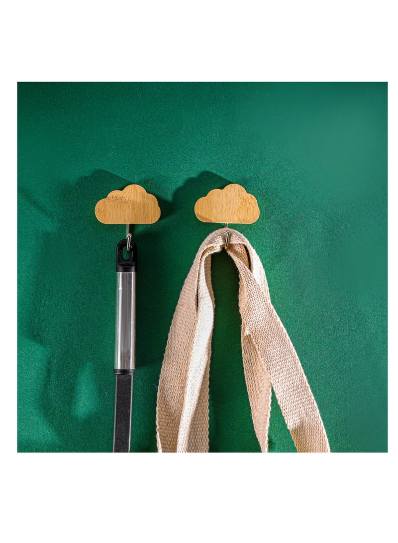 Royalford Royalford Cloud-Shaped Bamboo Sticky Hook- RF12493/ Pack of 2, Hooks for Clothes Brown  - Image 5