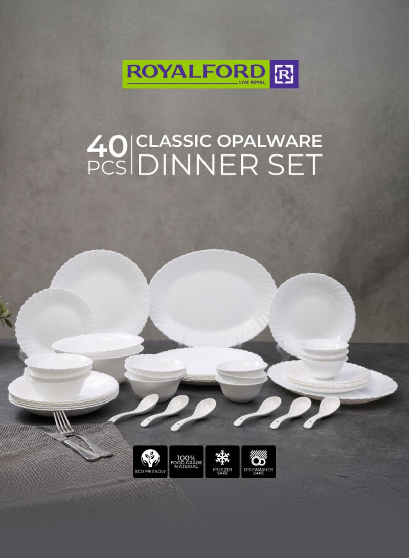 Royalford Opalware Dining Collection RF12658 Exquisite Floral Design 40-Piece Dinner Set Mixing Bowl Plates Oval Dinner Plates Pearl White - Image 5