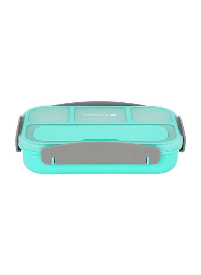 Royalford Royalford 1000ml Plastic Rectangular Compartment Lunch Box – RF12595, Plastic body and lid. . Food-grade, leak-proof spacer, 4 side locks, and spill-proof design. Blue/Beige 300grams  - Image 1