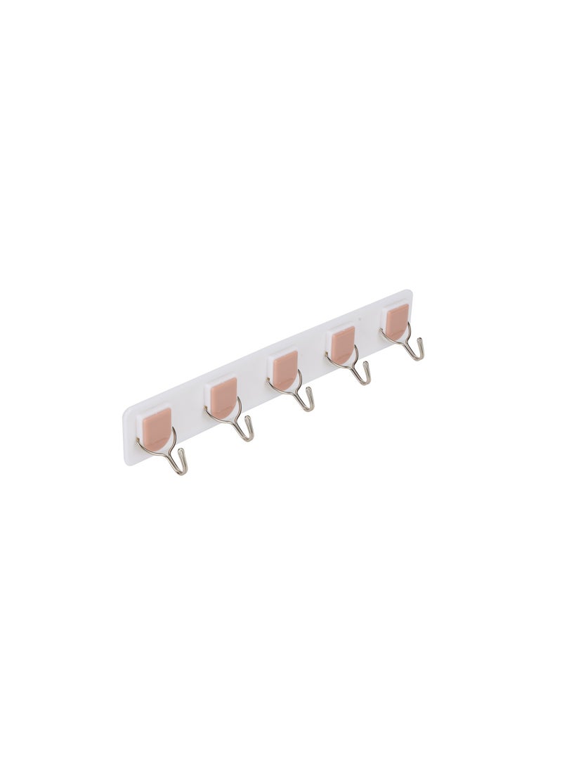 Royalford Royalford 5 Hooks Sticky Wall Hooks RF12778 Self-Adhesive PVC Hook Strip for Kitchen, Bathroom & Home Waterproof, Heavy Duty Wall Hanger for Keys, Utensils, Bags & Towels No Drilling Required 