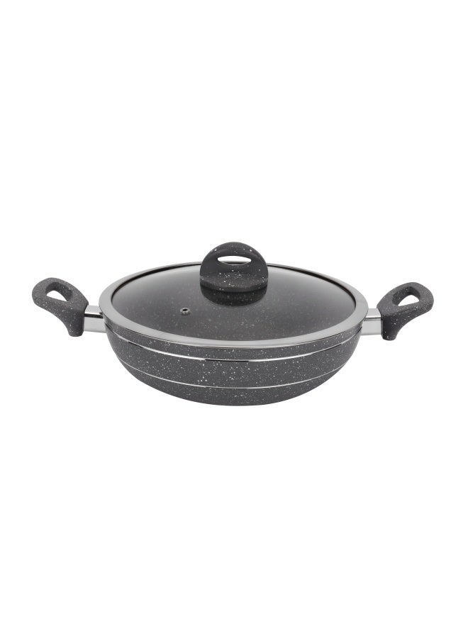 Royalford Smart Granite Series 30 CM Forged Aluminum Wok Pan with Glass Lid and Soft Touch Handles - RF11968, Induction Compatible, Perfect for Deep and Shallow Frying - Image 1