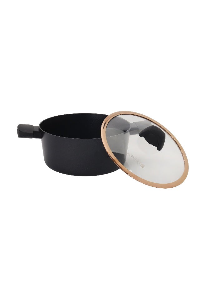 رويال فورد Royalford 24 cm Premium Diamond Series Aluminum Casserole- RF12632/ with Swiss Made PFLOUN Nonstick, 5 Layer Construction/ Heat Resistant Bakelite Handles and Knobs, Tempered Glass Lid, Eco-Friendly/ Perfect for Stews, Soups, Curries, Pastas, etc.  - Image 2
