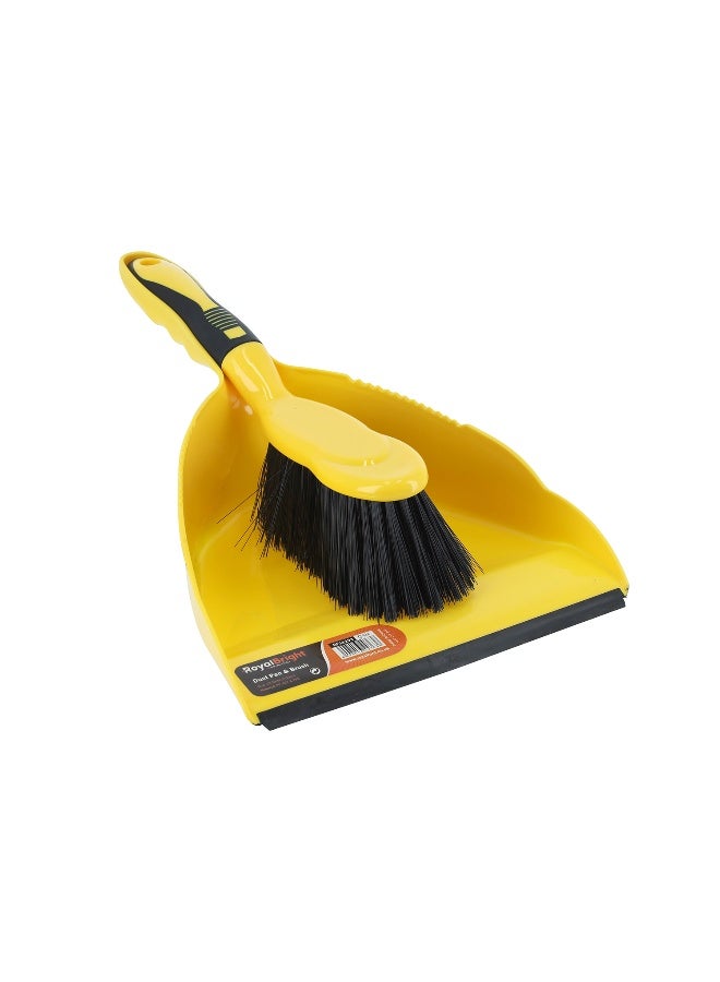 رويال فورد Royalford Dustpan with Brush-RF11193| Dustpan with Brush with Durable Stiff Bristles and Comfortable Grip| Multi-Purpose Cleaning Tool Perfect for Home, Kitchen, Office Use| Highly Durable, Light-Weight and Elegant Design| Black and Yellow  - Image 1