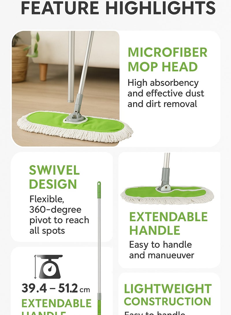رويال فورد Royalford Airport Mop RF4013GR Aluminum Handle Heavy-Duty Mop Microfiber Floor Cleaner Commercial-Grade XL Floor Coverage & Reusable Pad Ultra-Wide Mop Head Microfiber Pad Microfiber Multicolor  - Image 4