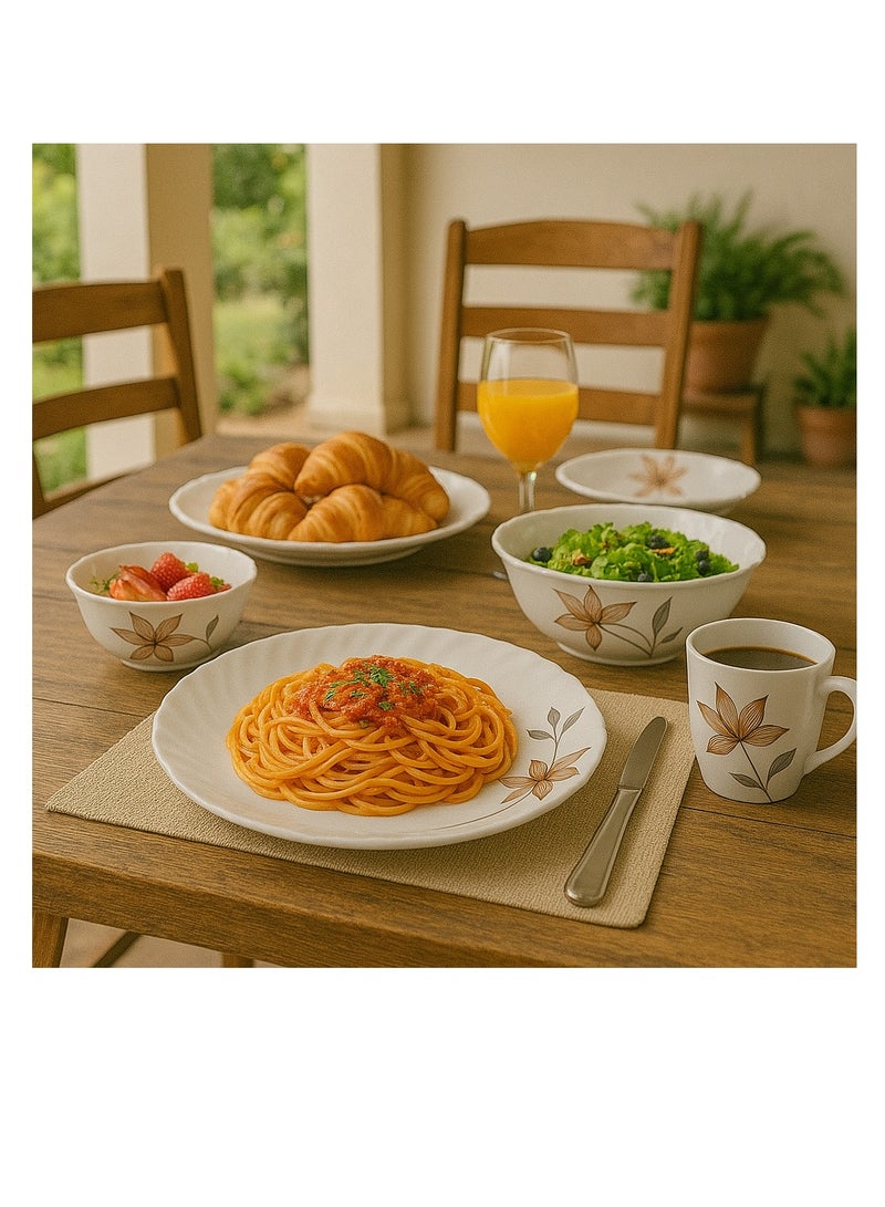 رويال فورد مجموعة طعام رويال فورد من الأوبال RF12686 تصميم زهور رائع مجموعة عشاء مكونة من 18 قطعة صحن 10.5 بوصة، صحن 7.5 بوصة، صحن شوربة 8.5 بوصة، وعاء 5 بوصة، صحن بيضاوي 13.5 بوصة × 1 قطعة، وعاء 8 بوصة × 1 قطعة - Image 4