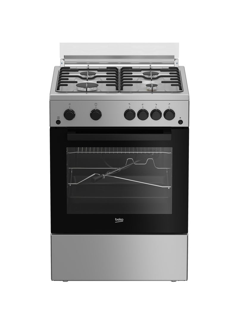 Beko - 60x60cm Freestanding Gas Cooker, 4 Burner, Highly  Efficient, Full Safety with Enamel Pan Support FSGT62111DSL Silver - Image 1