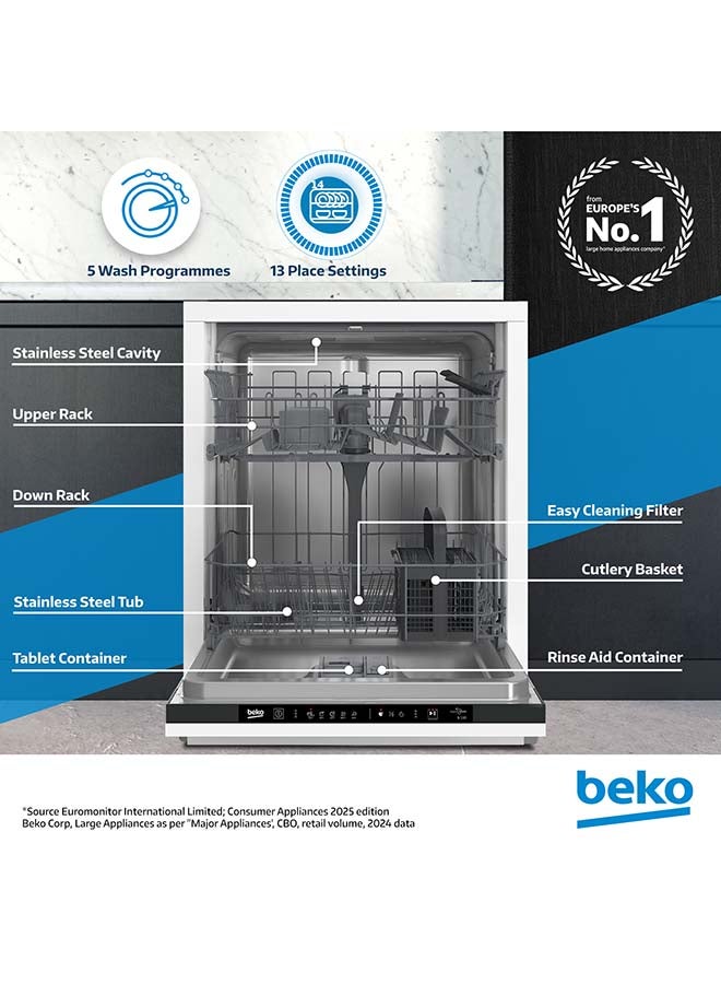 بيكو غسالة صحون مدمجة بالكامل 60 سم بسعة 13 إعداد، 5 برامج، 2 رف، تصنيف طاقة A++، تشغيل هادئ (48 ديسيبل) - Image 2