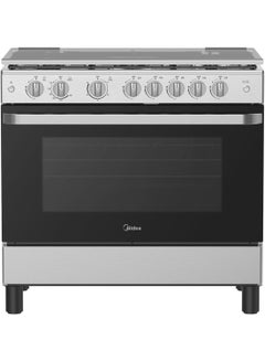Midea 90x60cm Stainless Steel Freestanding Cooker, Full Gas Cooking Range with XpressGrill Burner & Automatic Ignition, Convection Fan, Air Fry option, Cast Iron Pan Support MFO-MG36LE(SS)-C Silver  - Image 1