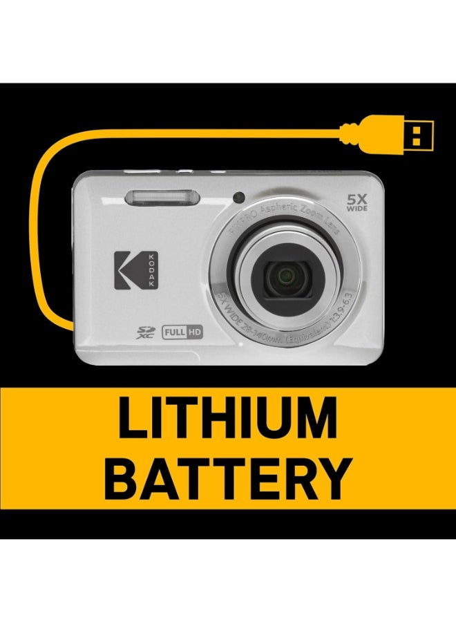 Kodak - PIXPRO FZ55-GRY 16MP CMOS Sensor Digital Camera 5X Optical Zoom 28mm Wide Angle 1080P Full HD Video 2.7" LCD Vlogging Camera - Image 1