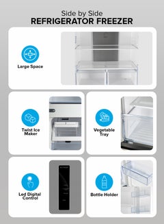 جيباس 600L Gross/ 429L Net Capacity|  No Frost Multi Door Refrigerator Freezer | Freezer or Fridge Conversion| Multi-Airflow with Interior Light and Unbreakable Glass Shelves| Large Space and Inverter Compressor with Smart Cooling| LED Digital Control GRFM6954XHN 180 W GRFM6954XHN Metallic Grey  - Image 3