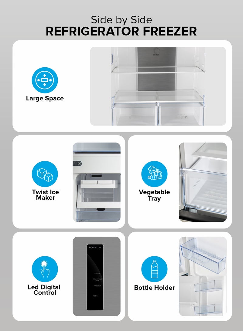 جيباس - 600L Gross/ 429L Net Capacity|  No Frost Multi Door Refrigerator Freezer | Freezer or Fridge Conversion| Multi-Airflow with Interior Light and Unbreakable Glass Shelves| Large Space and Inverter Compressor with Smart Cooling| LED Digital Control GRFM6954XHN 180 W GRFM6954XHN Metallic Grey - Image 1