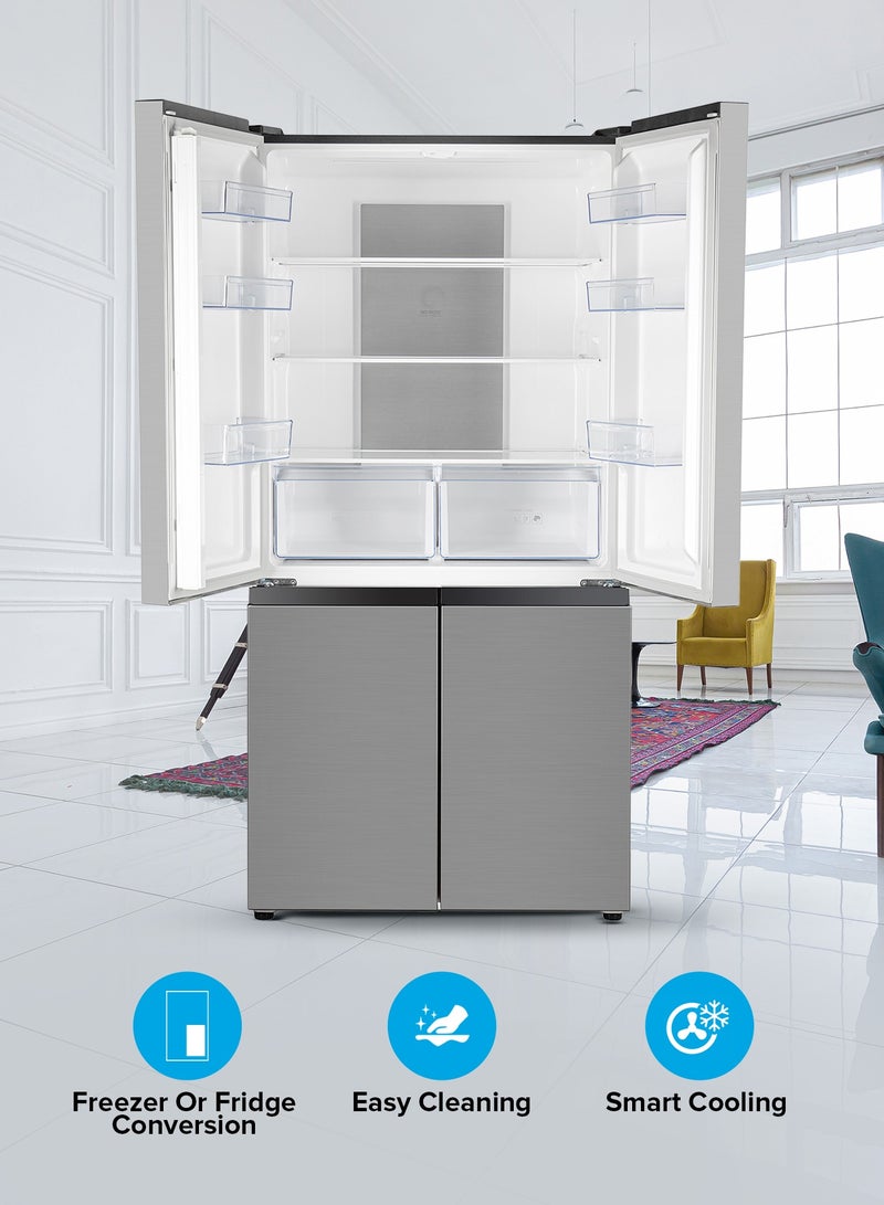 جيباس - 600L Gross/ 429L Net Capacity|  No Frost Multi Door Refrigerator Freezer | Freezer or Fridge Conversion| Multi-Airflow with Interior Light and Unbreakable Glass Shelves| Large Space and Inverter Compressor with Smart Cooling| LED Digital Control GRFM6954XHN 180 W GRFM6954XHN Metallic Grey - Image 1