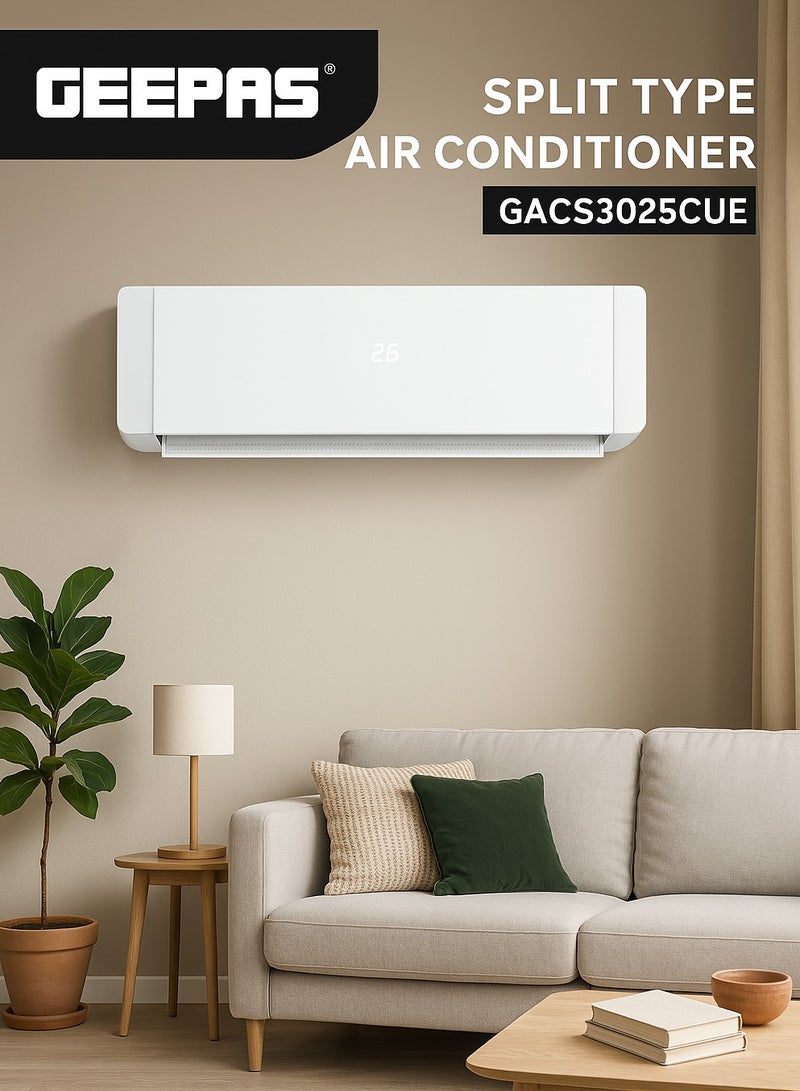 جيباس 2.5 Ton Split Type Air Conditioner| 30,000 BTU Cooling Capacity | LED Display, Energy Saving, Auto Restart, Elegant Design| GACS3025CUE 3500 W GACS3025CUE white  - Image 1