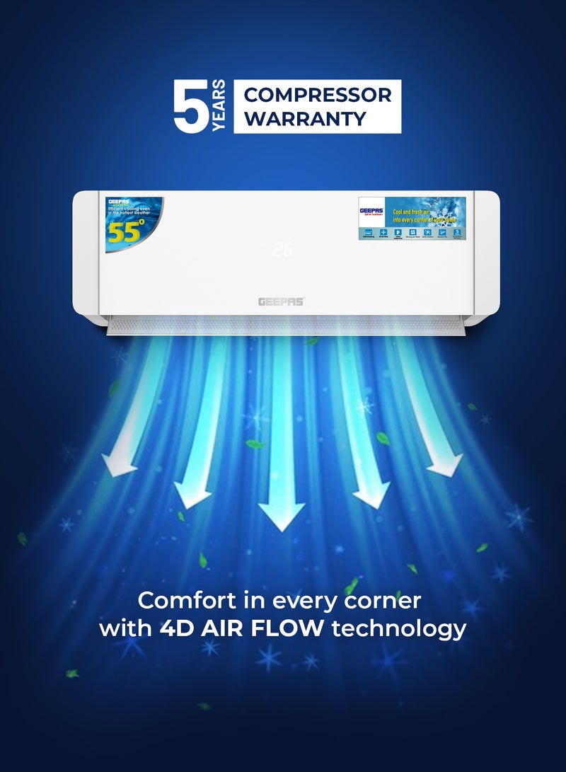جيباس - 1.0 Ton Split Type Air Conditioner 12000 BTU| LED Display, Auto Restart, Strong Airflow, Energy-Saving, Elegant Design| GACS1225CUE 1650 W GACS2425CUE white - Image 1