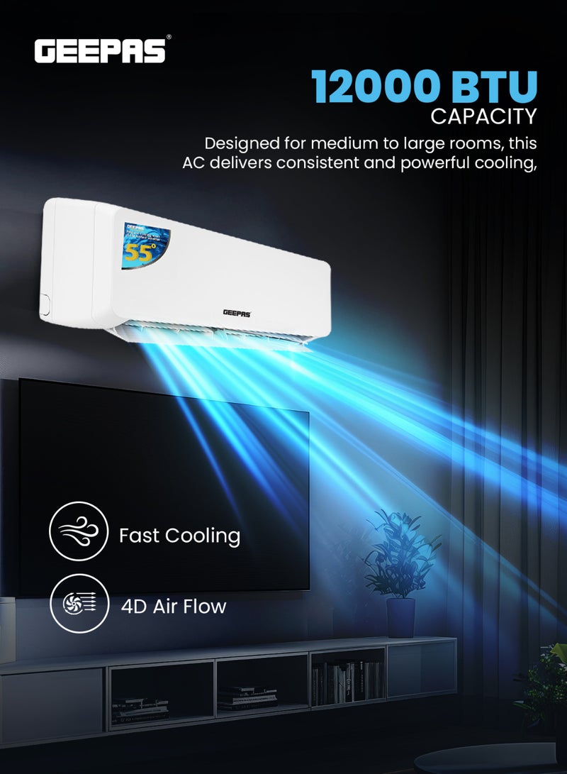 GEEPAS 1 Ton Smart Split Air Conditioner | 12000 BTU Wi-Fi Enabled | LED Display Fast Cooling 4D Air Flow |Self-Cleaning, R410A Refrigerant, Golden Fin Technology | 5-Year Compressor Warranty 1650 W GACS1225CUE White - Image 3