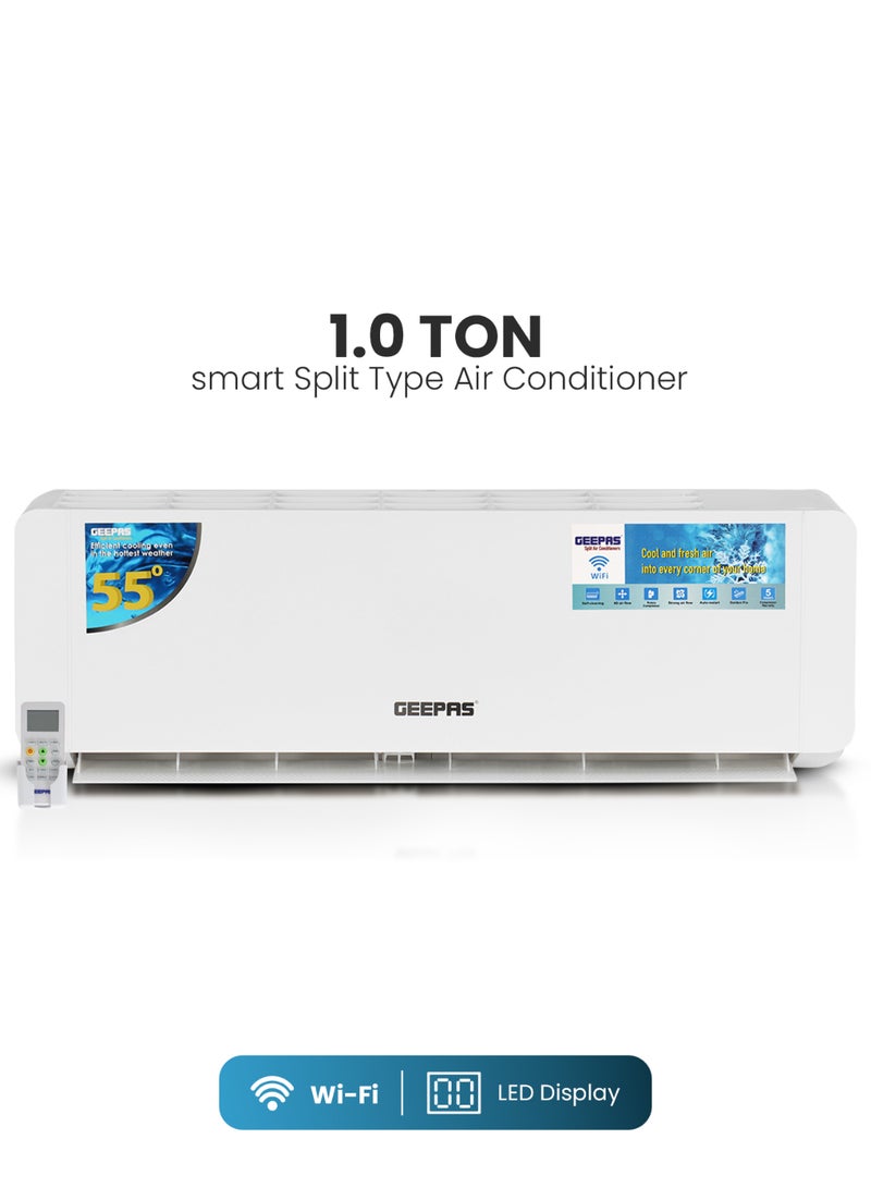 GEEPAS 1 Ton Smart Split Air Conditioner | 12000 BTU Wi-Fi Enabled | LED Display Fast Cooling 4D Air Flow |Self-Cleaning, R410A Refrigerant, Golden Fin Technology | 5-Year Compressor Warranty 1650 W GACS1225CUE White - Image 1