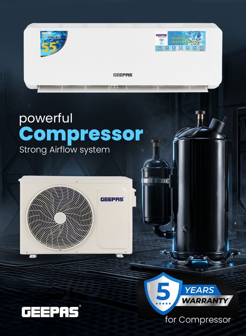 GEEPAS 1 Ton Smart Split Air Conditioner | 12000 BTU Wi-Fi Enabled | LED Display Fast Cooling 4D Air Flow |Self-Cleaning, R410A Refrigerant, Golden Fin Technology | 5-Year Compressor Warranty 1650 W GACS1225CUE White - Image 5
