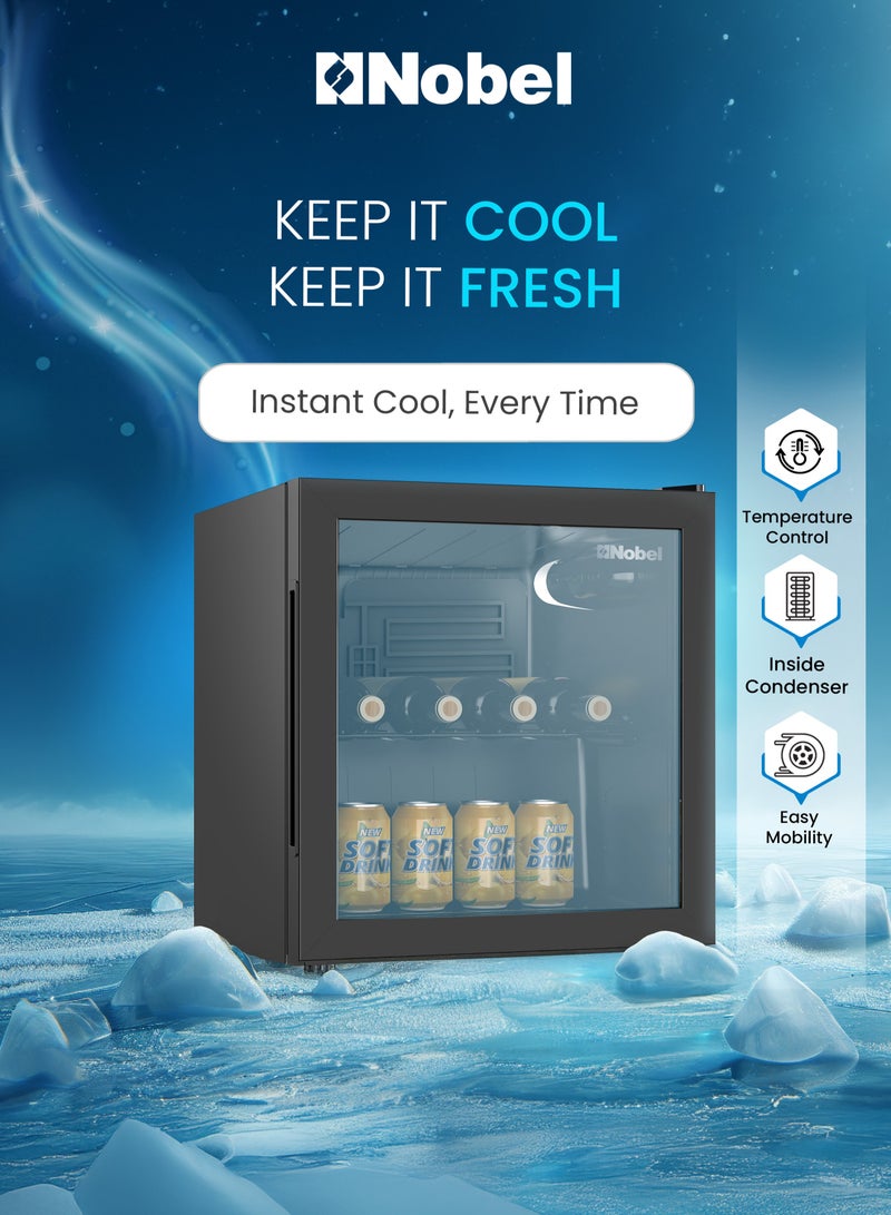 نوبل "NOBEL 50L Single Glass Door Freezer – Defrost TableTop, Mechanical Temp Control, R600a Refrigerant, Energy Saving, Low Noise, 220-240V~ for Home & Commercial Use"" - NBC90RH " 50 L 400 kW NBC90RH BLACK  - Image 4