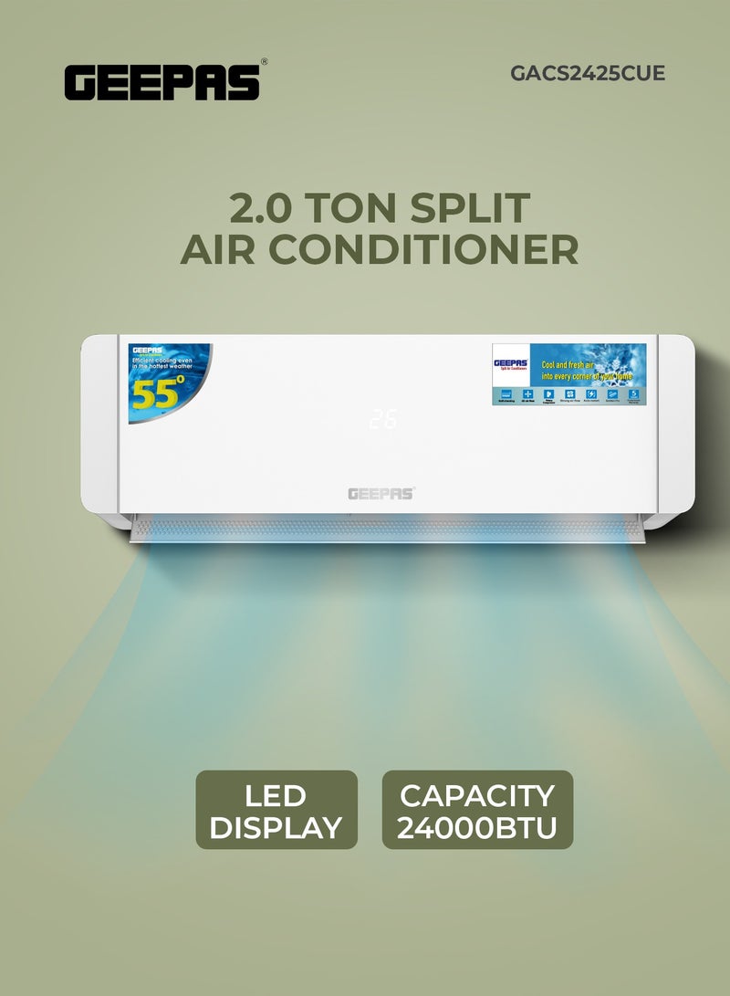 جيباس 2.0 Ton Split Type Air Conditioner| 24000 BTU Capacity LED Display| Auto Restart, Energy-Saving, Strong Airflow, Modern Design| GACS2425CUE 3120 W GACS2425CUE white  - Image 1