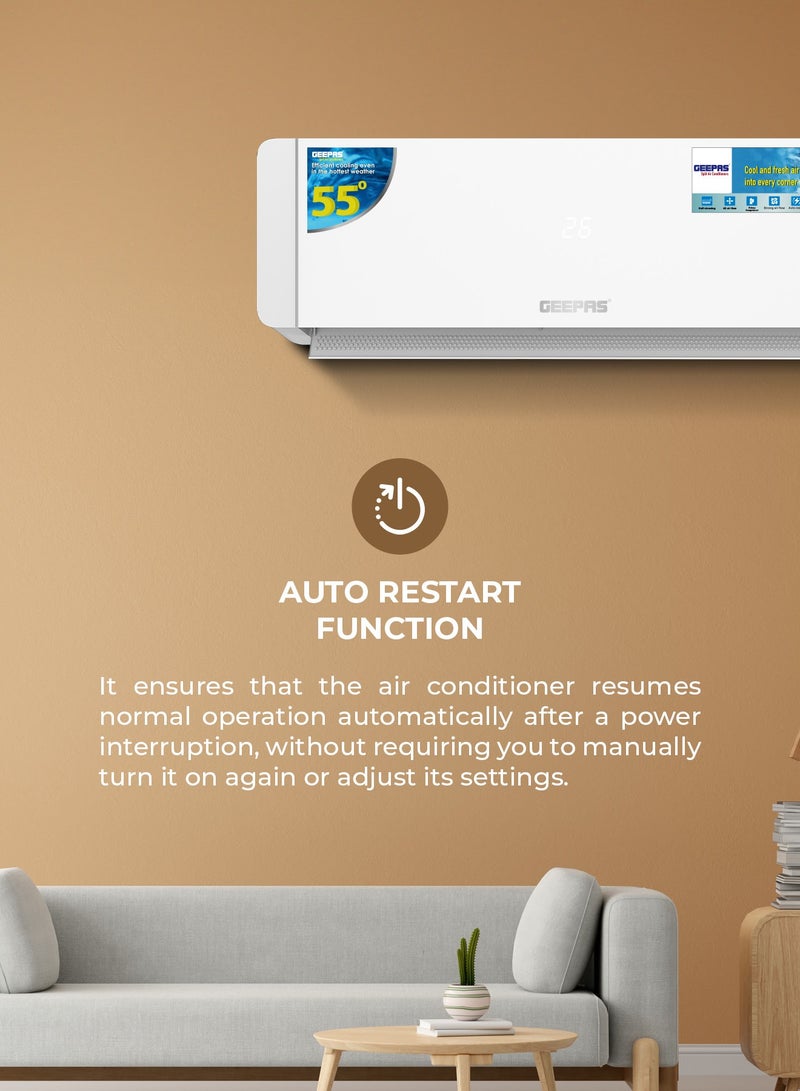 جيباس 2.0 Ton Split Type Air Conditioner| 24000 BTU Capacity LED Display| Auto Restart, Energy-Saving, Strong Airflow, Modern Design| GACS2425CUE 3120 W GACS2425CUE white  - Image 2