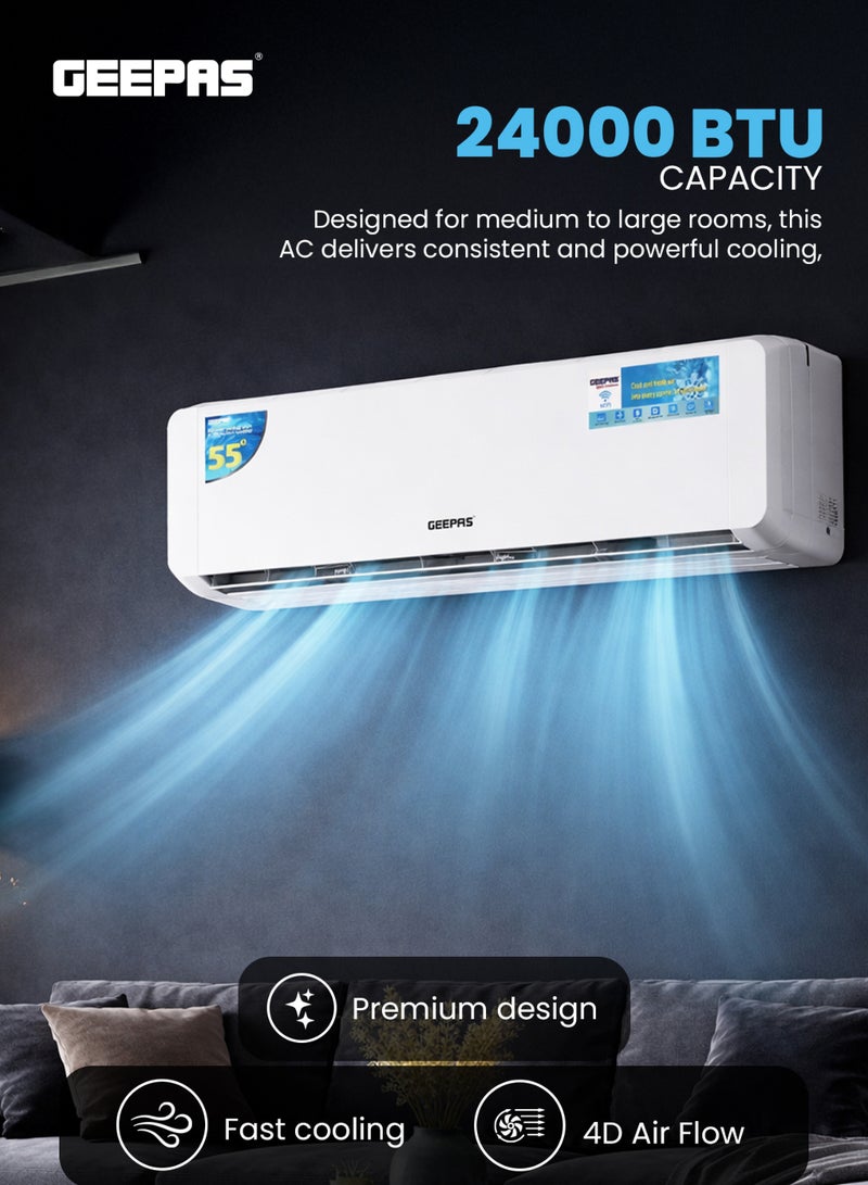 GEEPAS 2.0 Ton Split Type Air Conditioner| 24000 BTU Capacity LED Display| Auto Restart, Energy-Saving, Strong Airflow, Modern Design| GACS2425CUE 3120 W GACS2425CUE white - Image 3