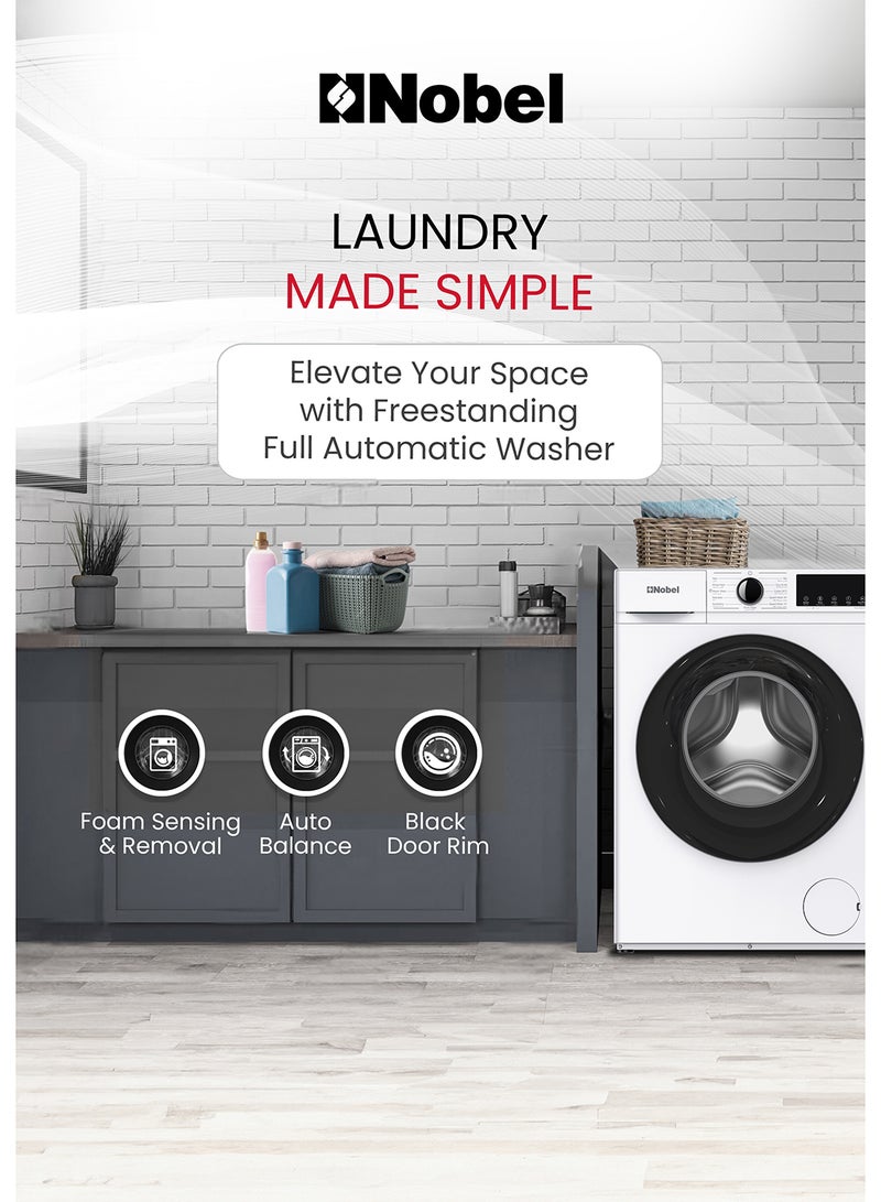 نوبل 6.0Kg Inverter Washing Machine – BLDC Motor, 1200 RPM, 12 Programs, Intelligent Washing, Low Noise, Electronic Touch Control 6 L NWM770 SILVER  - Image 3