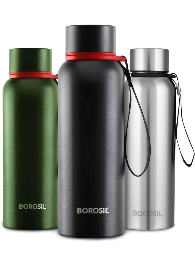 BOROSIL Borosil Hydra Trek Water Bottle, Stainless Steel Water Bottles, Vacuum Insulated Flask Bottles, 700 ml, Black Black  - Image 1