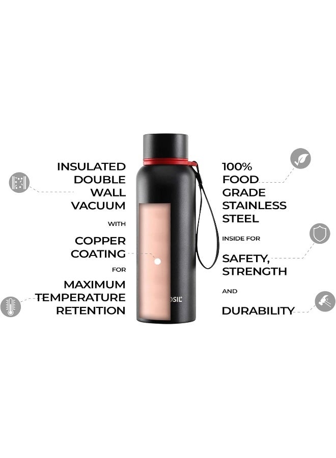 BOROSIL Borosil Hydra Trek Water Bottle, Stainless Steel Water Bottles, Vacuum Insulated Flask Bottles, 700 ml, Black Black  - Image 2