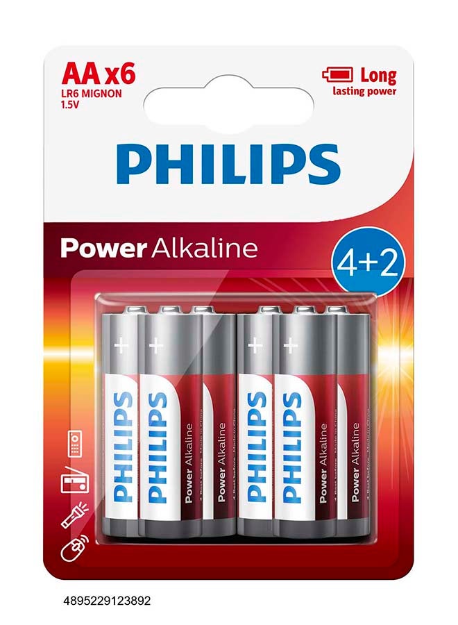 Philips Philips Power Alkaline AA 6 Pack(4+2) Multicolour 