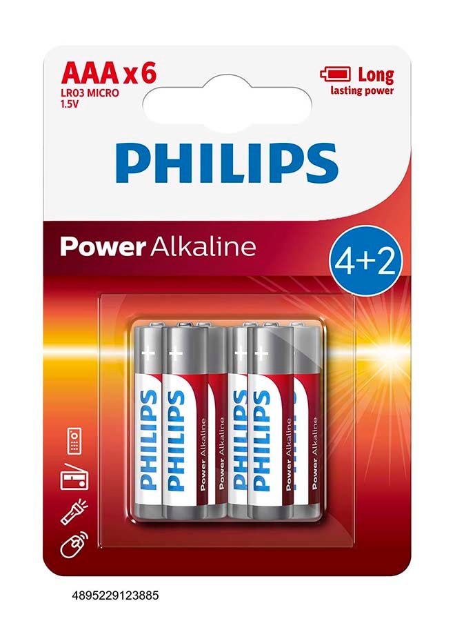 فيليبس Philips Power Alkaline AAA - 6 Pack(4+2) Multicolour 