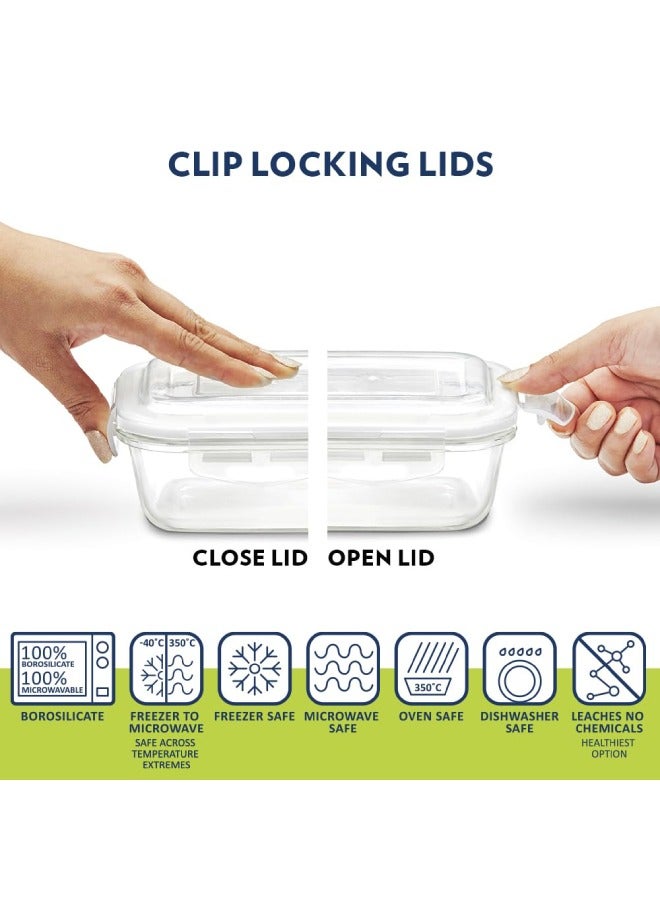 BOROSIL Borosil Klip n Store Lunchbox with Bag Set of 2 320ml Each , Square Borosilicate Glass, Horizontal Microwave Dishwasher Safe, Leakproof Tiffin for Office/School/College Blue, Transparent Clear/Blue 320ml  - Image 4