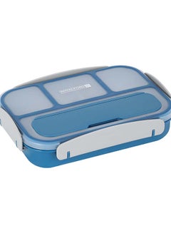 رويال فورد Royalford 1000ml Plastic Rectangular Compartment Lunch Box – RF12595, Plastic body and lid. . Food-grade, leak-proof spacer, 4 side locks, and spill-proof design. Blue/Beige 319grams  - Image 1