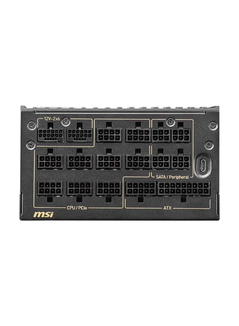 MSI - MEG Ai1600T PCIE5 1600W 80 PLUS Titanium Fully Modular PSU, 135mm Fan, 2x 16-pin PCI-E 5.1 (600W), 9x 6+2 PCI-E, 8x SATA, 8x Peripheral, PFC, 100-240V Input, 3840W Power Excursion, Over Protection Features (OCP/OTP/OPP/SCP/OVP/UVP/SIP/NLO) | 306-7ZPEX18-CEO - Image 1