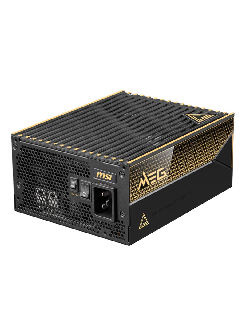 MSI - MEG Ai1600T PCIE5 1600W 80 PLUS Titanium Fully Modular PSU, 135mm Fan, 2x 16-pin PCI-E 5.1 (600W), 9x 6+2 PCI-E, 8x SATA, 8x Peripheral, PFC, 100-240V Input, 3840W Power Excursion, Over Protection Features (OCP/OTP/OPP/SCP/OVP/UVP/SIP/NLO) | 306-7ZPEX18-CEO - Image 1
