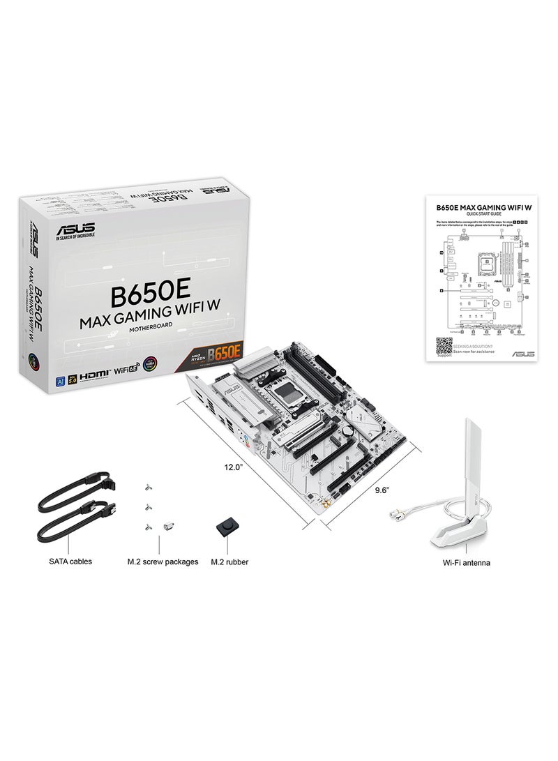 ASUS - B650E MAX GAMING WIFI W ATX Motherboard, AMD AM5 Socket for Ryzen 9000/8000/7000, DDR5 up to 256GB 8000+MT/s, PCIe 5.0 x16 & M.2, 3x M.2, 4x SATA, Wi-Fi 6E, Bluetooth 5.3, 2.5Gb Ethernet, HDMI 2.1, DisplayPort 1.4, USB-C, RGB, BIOS FlashBack, Aura Sync | 90MB1M00-M0EAY0 - Image 1