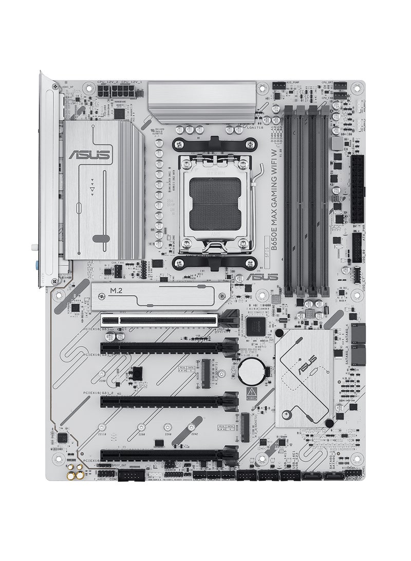ASUS - B650E MAX GAMING WIFI W ATX Motherboard, AMD AM5 Socket for Ryzen 9000/8000/7000, DDR5 up to 256GB 8000+MT/s, PCIe 5.0 x16 & M.2, 3x M.2, 4x SATA, Wi-Fi 6E, Bluetooth 5.3, 2.5Gb Ethernet, HDMI 2.1, DisplayPort 1.4, USB-C, RGB, BIOS FlashBack, Aura Sync | 90MB1M00-M0EAY0 - Image 1