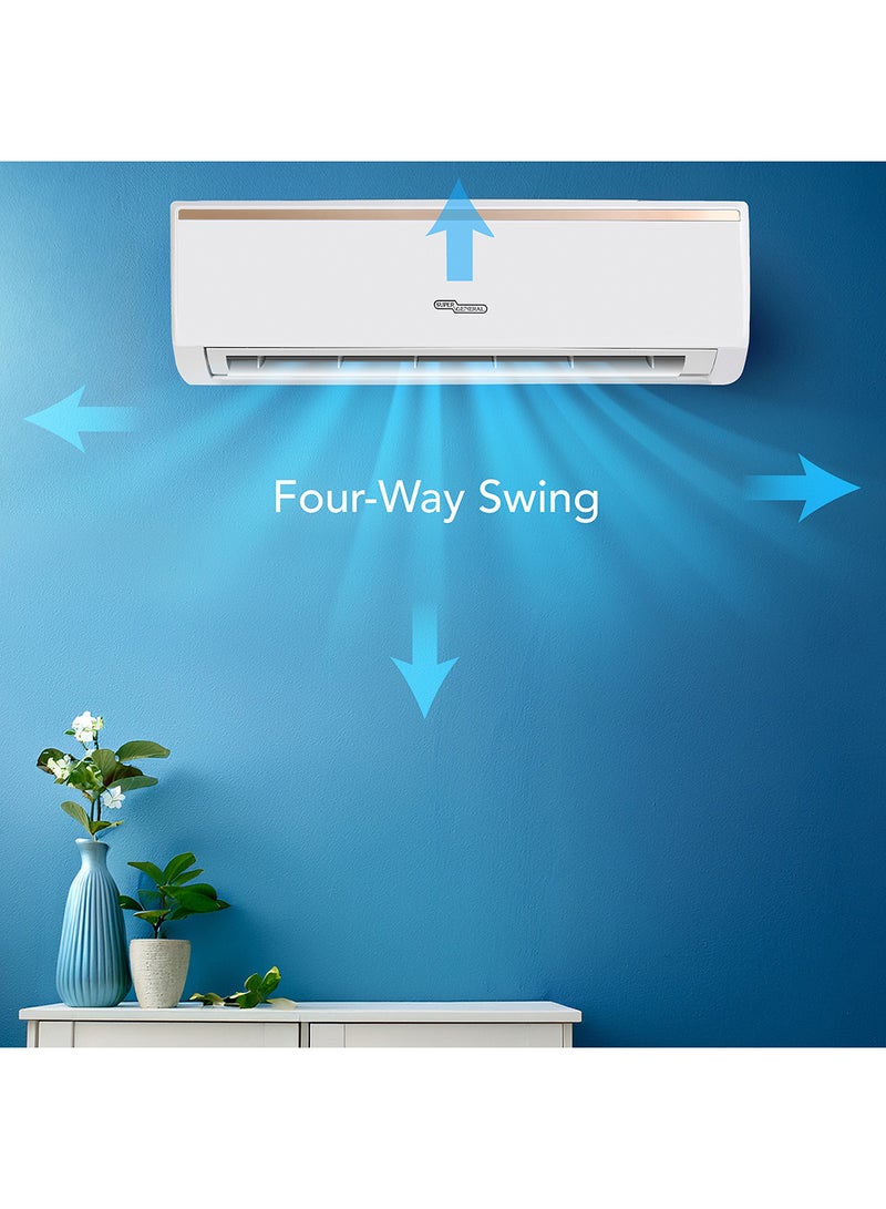 Super General 1 Ton Split Air Conditioner, T3 Rotary Compressor, T1 - 12,500 BTU, T3 - 11,000 BTU, Gold Fin, R-410A Energy Efficient, 4-Way Swing, Turbo Mode, Sleep Mode, Eco Mode, White, SGS121AE SGS121AE White - Image 4