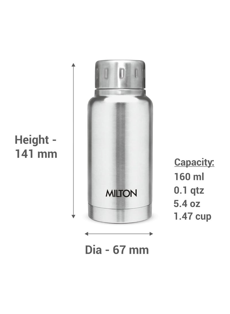 Milton MILTON 160ml Vacuum Insulated Water Bottle, Keeps Drinks Hot and Cold for 24 Hours, 18/8 Stainless Steel, Double-Walled Thermos Flask with Inner Copper Coating for Sports, Travel, Gym, Elfin - Silver Silver 160ml  - Image 2