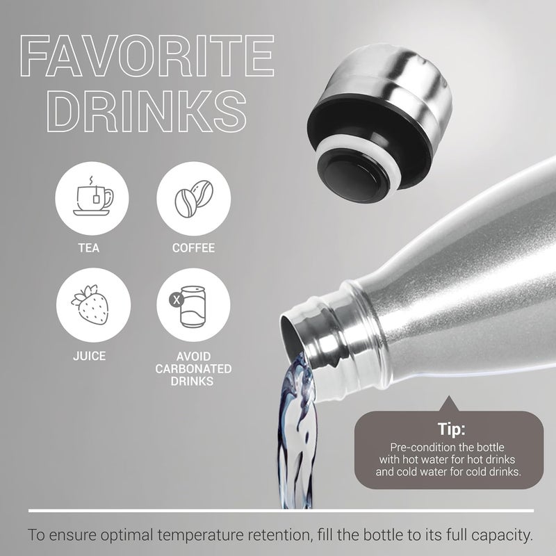 Milton MILTON 500ml Vacuum Insulated Water Bottle, 18/8 Stainless Steel, Keeps Drinks Hot and Cold for 24 Hours, Double-Walled Thermos Flask with Inner Copper Coating for Sports, Gym, Duo Dlx - Silver Silver 500ml  - Image 5