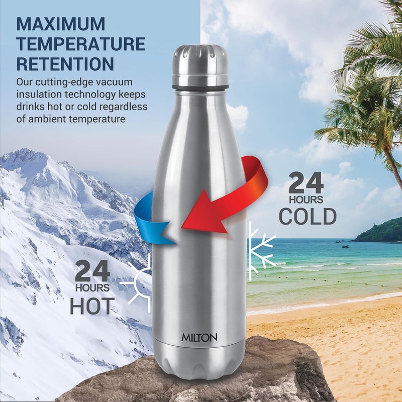 Milton MILTON 500ml Vacuum Insulated Water Bottle, 18/8 Stainless Steel, Keeps Drinks Hot and Cold for 24 Hours, Double-Walled Thermos Flask with Inner Copper Coating for Sports, Gym, Duo Dlx - Silver Silver 500ml  - Image 4