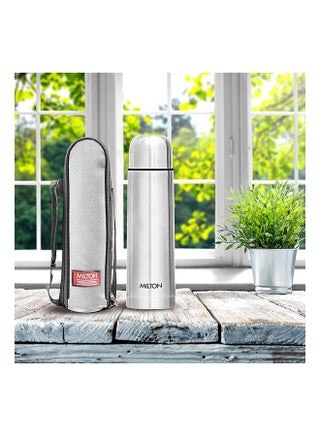 Milton Plain Lid Flask Half Litre (500 ml) Stainless Steel Water Bottle – Double-Walled Vacuum Insulated to Keep Drinks Hot or Cold for 24 Hours, Leak-Proof Lid with Jacket, Ideal for Office– Silver Silver - view 2
