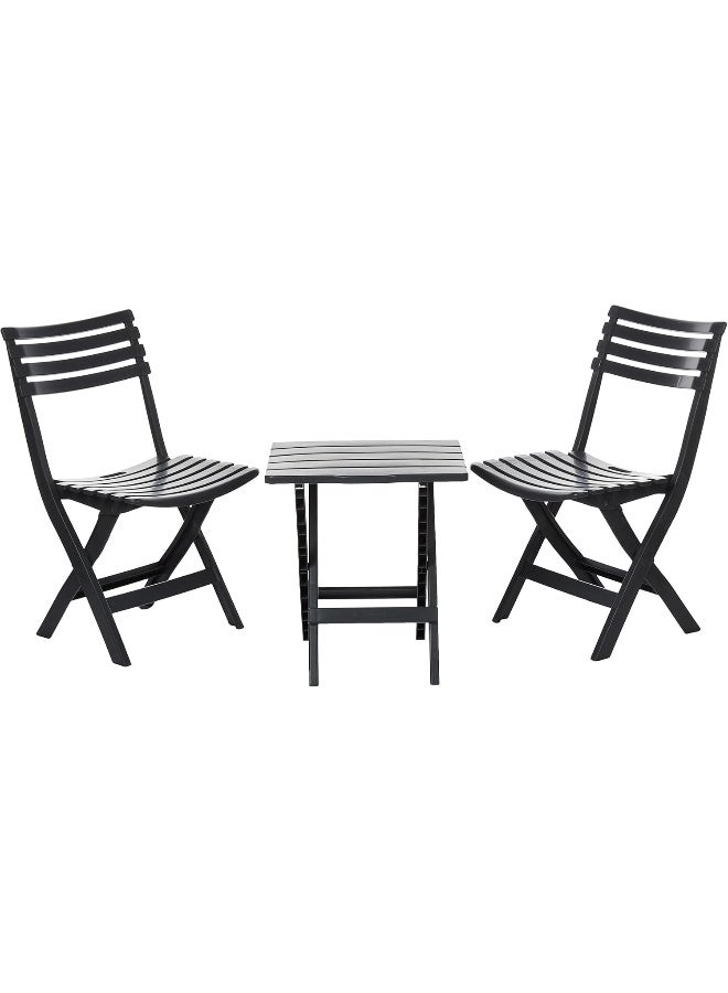 Cosmoplast 2 folding Chair & 1 Table Portable Camping Set Dark Grey  - Image 1