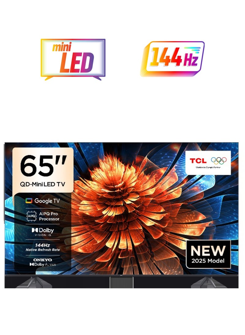 TCL 65 Inch Smart TV 4K QD-Mini LED Colorful Quantum Crystal HDR 10+ Gaming Google TV, 144Hz Native Refresh Rate, ONKYO 2.1 Hi-Fi, Dolby Atmos, AI Mode, Game Master (2025 Model), 2 Year Warranty - 65Q6C Black - Image 1