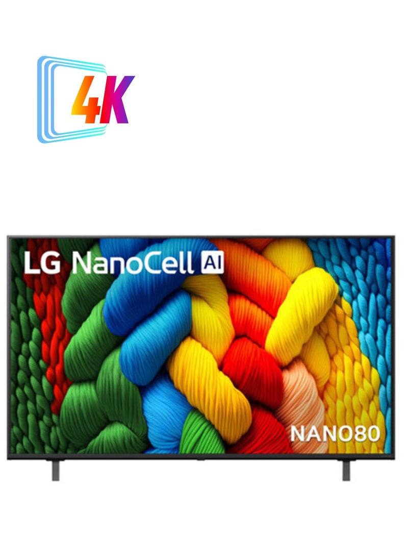 LG 55 inch NanoCell AI 4K Smart TV, AI Magic Remote, HDR10, WebOS25, α7 AI Processor Gen8 with AI Super Upscaling 4K, Unlimited Gameplay with HGiG , ALLM , HDMI 2.0 eARC , Game Optimiz, Model [2025], 60Hz, 2 Year Warranty, 55NANO80A6A Black - Image 1