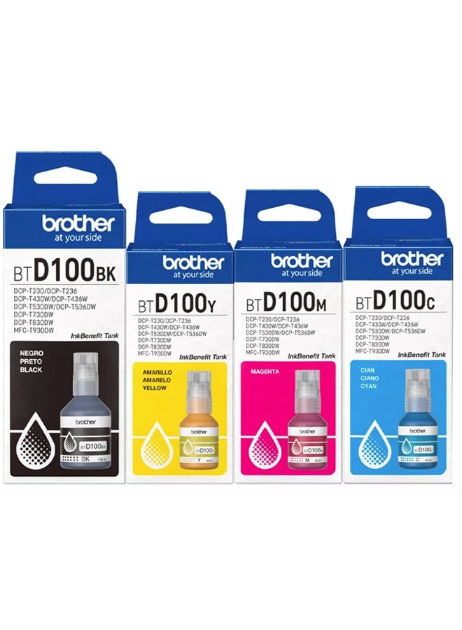 brother Genuine BTD100 Full set Ultra High Yield Black, 7,500 Page Yield,Color each Cyan ,Yellow,Magenta, 5,000 Page Yield for Ink Tank Printers Black,Cyan,Yellow,Magenta  - Image 1