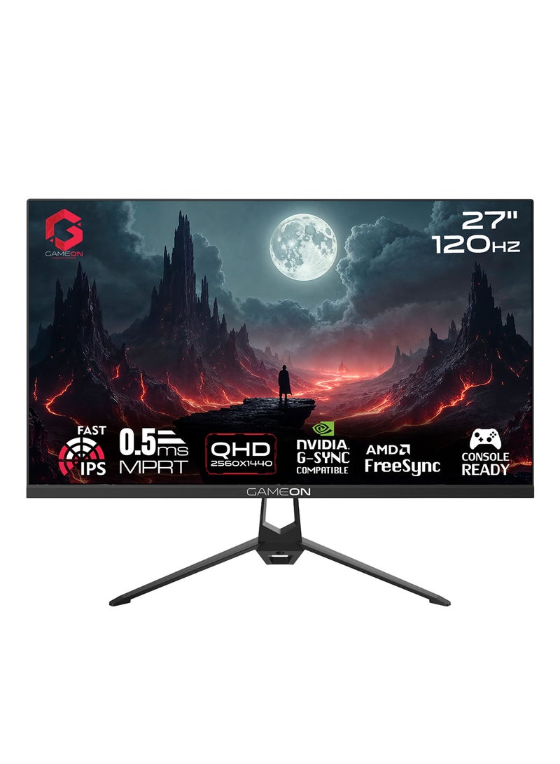 GameOn 27 inch QHD 120Hz 0.5ms IPS Gaming Monitor, HDMI 2.1, FreeSync, Adaptive-Sync, 99% sRGB GOES27QHD120IPS Black  - Image 1