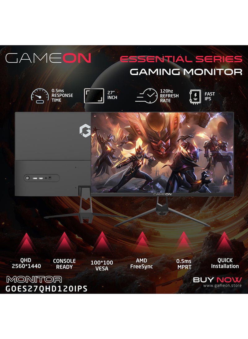 GameOn 27 inch QHD 120Hz 0.5ms IPS Gaming Monitor, HDMI 2.1, FreeSync, Adaptive-Sync, 99% sRGB GOES27QHD120IPS Black  - Image 2