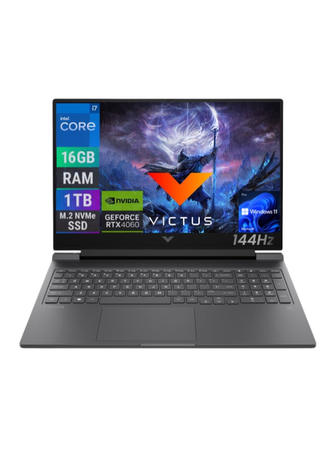 إتش بي كمبيوتر محمول للألعاب Victus (إصدار مطور) بشاشة 16 بوصة عالية الدقة (1920 × 1080) IPS 144 هرتز، معالج Core i7-13700HX / ذاكرة وصول عشوائي 16 جيجابايت دي دي ار 4 / قرص صلب 1 تيرابايت / نظام التشغيل ويندوز11 / بطاقة رسومات انيفيديا جي فورس ار تي اكس4060 بسعة 8 جيجابايت / فضي ميكا إنجليزي / عربي الإنجليزية/العربية  - Image 1
